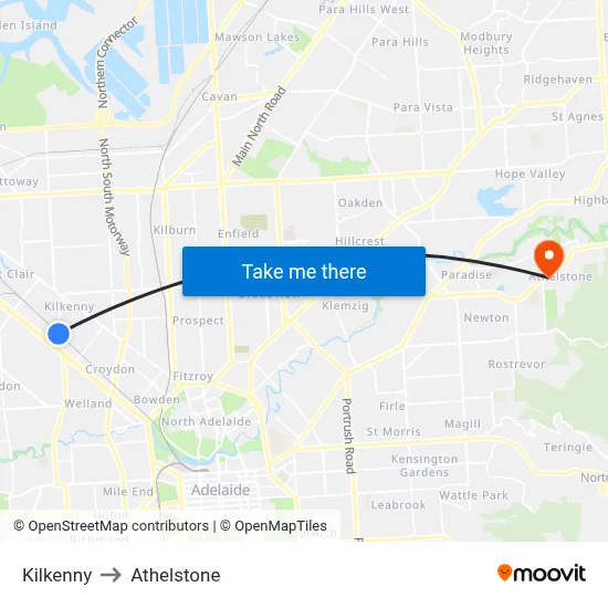 Kilkenny to Athelstone map