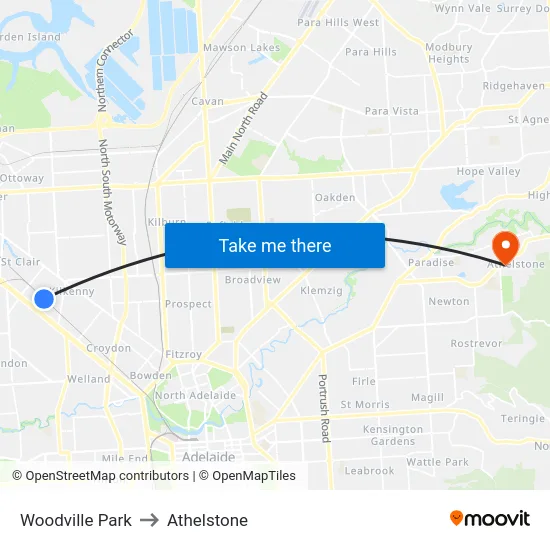 Woodville Park to Athelstone map