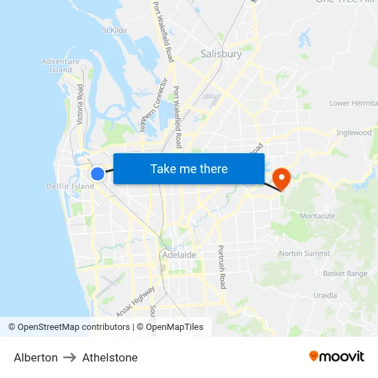 Alberton to Athelstone map