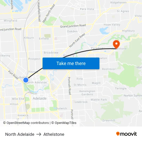 North Adelaide to Athelstone map