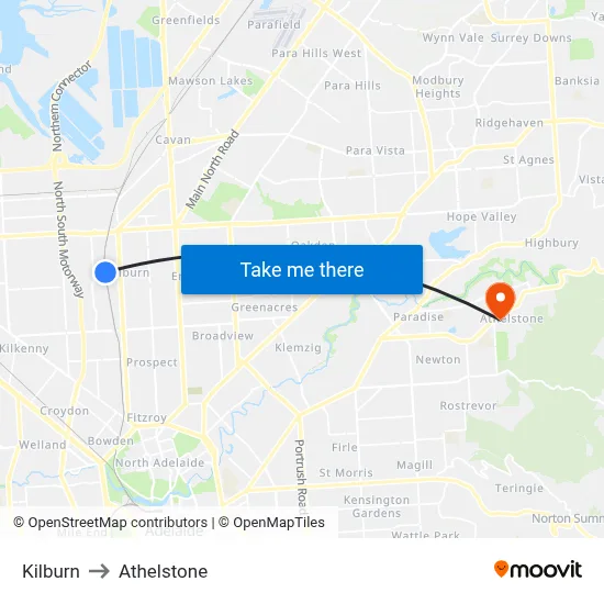 Kilburn to Athelstone map