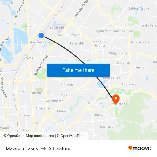 Mawson Lakes to Athelstone map