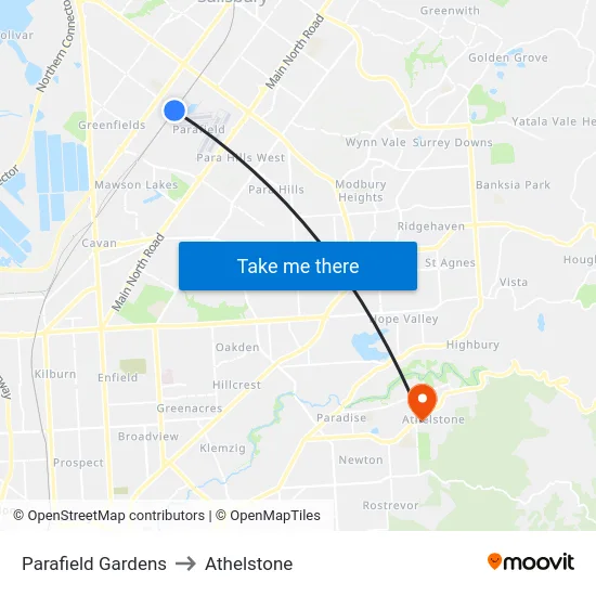 Parafield Gardens to Athelstone map