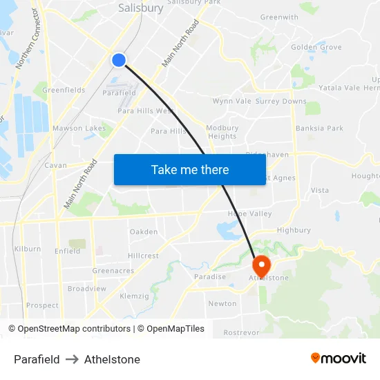 Parafield to Athelstone map