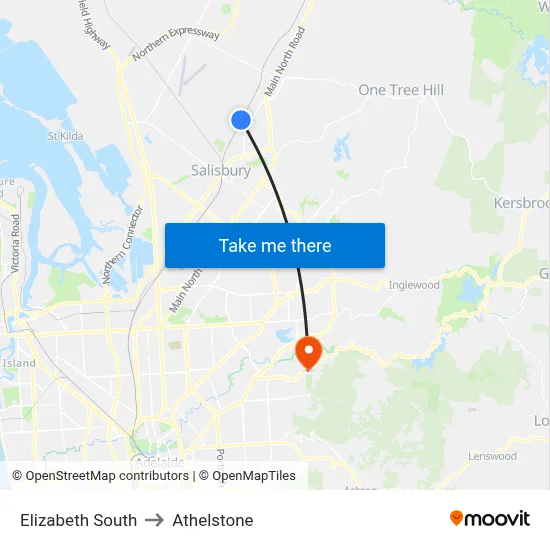 Elizabeth South to Athelstone map