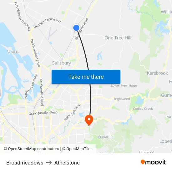 Broadmeadows to Athelstone map