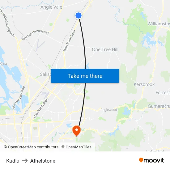 Kudla to Athelstone map