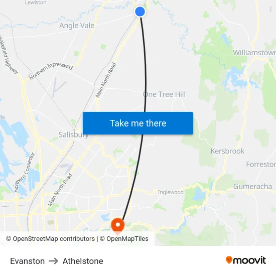 Evanston to Athelstone map