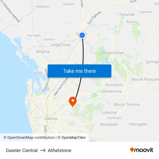 Gawler Central to Athelstone map