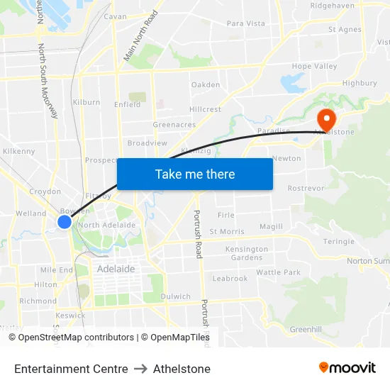 Entertainment Centre to Athelstone map