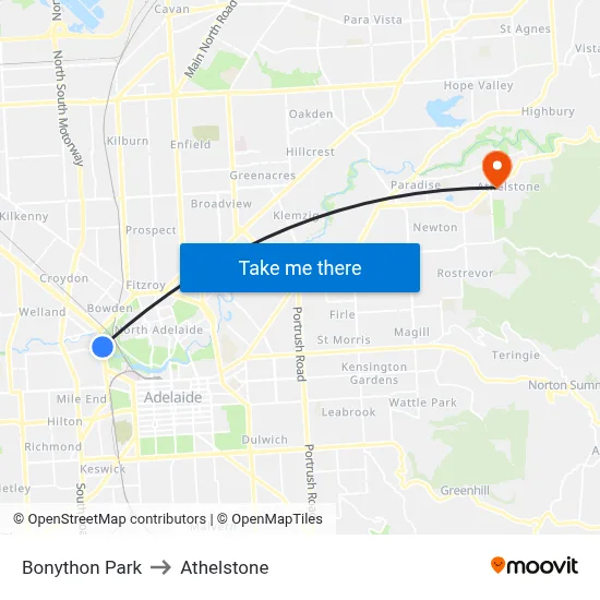 Bonython Park to Athelstone map