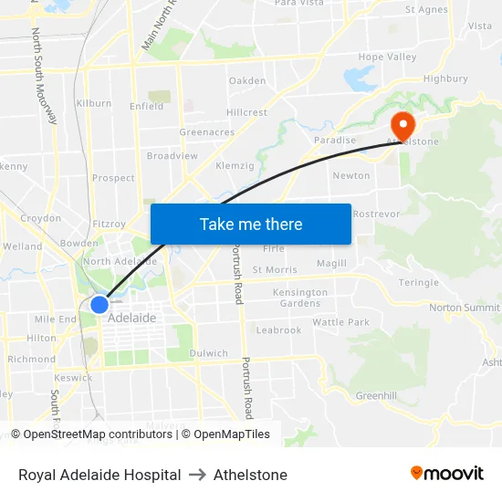 Royal Adelaide Hospital to Athelstone map