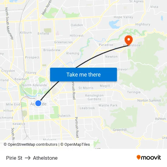 Pirie St to Athelstone map