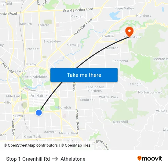 Stop 1 Greenhill Rd to Athelstone map