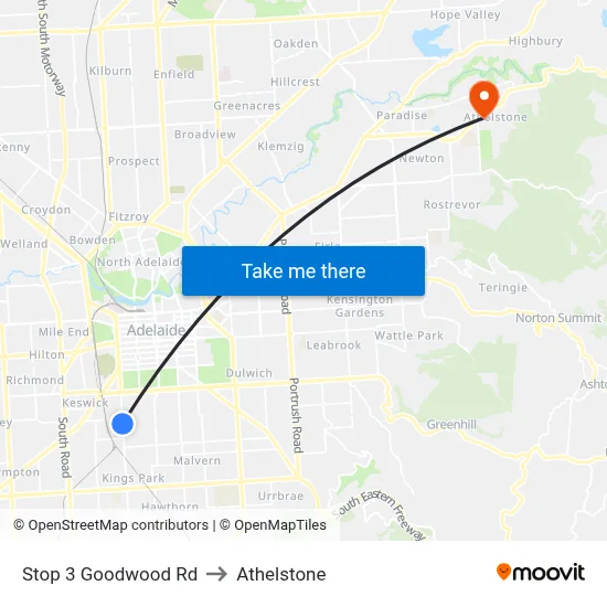 Stop 3 Goodwood Rd to Athelstone map