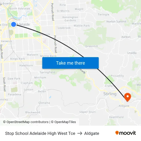Stop School Adelaide High West Tce to Aldgate map