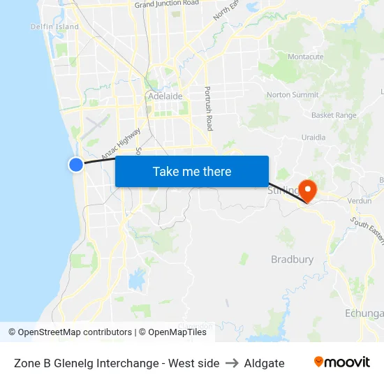 Zone B Glenelg Interchange - West side to Aldgate map