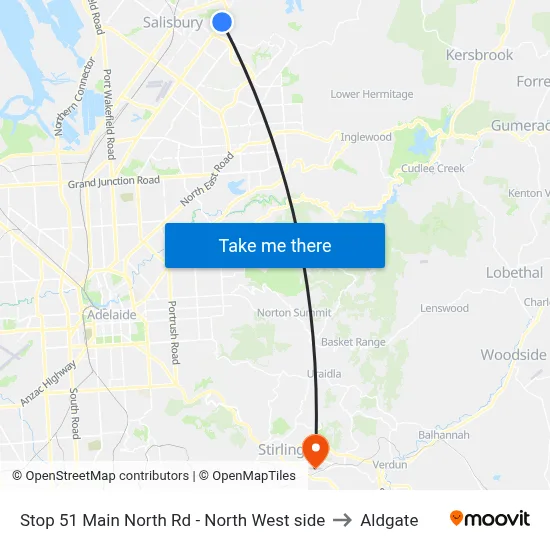 Stop 51 Main North Rd - North West side to Aldgate map