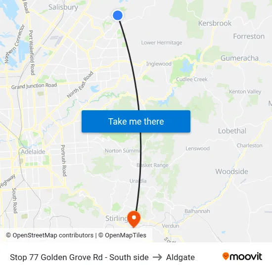 Stop 77 Golden Grove Rd - South side to Aldgate map