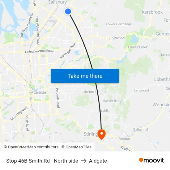 Stop 46B Smith Rd - North side to Aldgate map