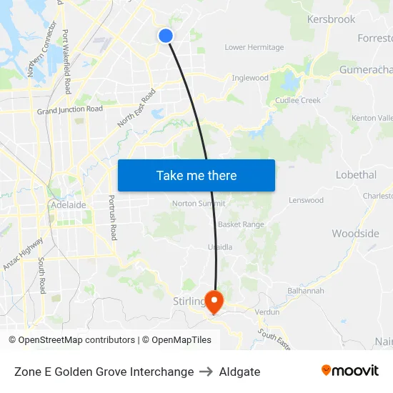Zone E Golden Grove Interchange to Aldgate map