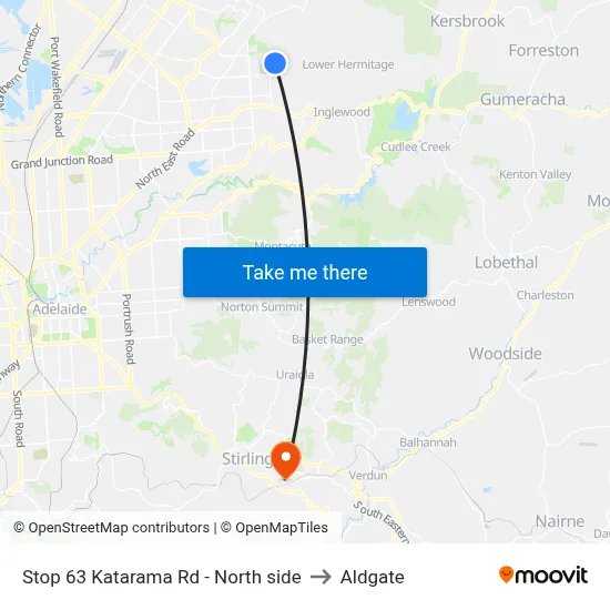 Stop 63 Katarama Rd - North side to Aldgate map
