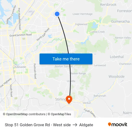 Stop 51 Golden Grove Rd - West side to Aldgate map