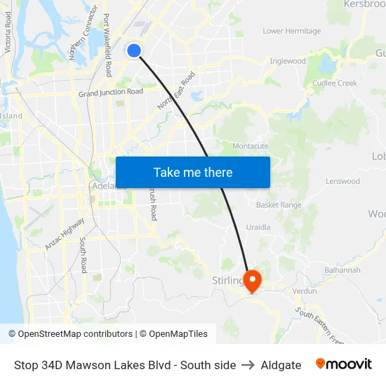 Stop 34D Mawson Lakes Blvd - South side to Aldgate map