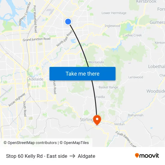 Stop 60 Kelly Rd - East side to Aldgate map