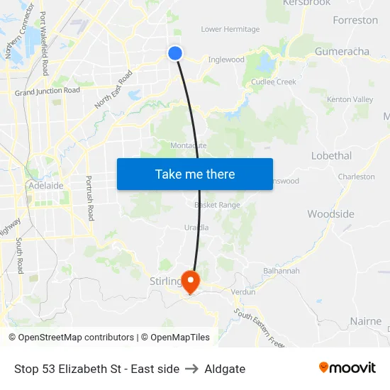Stop 53 Elizabeth St - East side to Aldgate map
