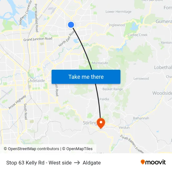 Stop 63 Kelly Rd - West side to Aldgate map