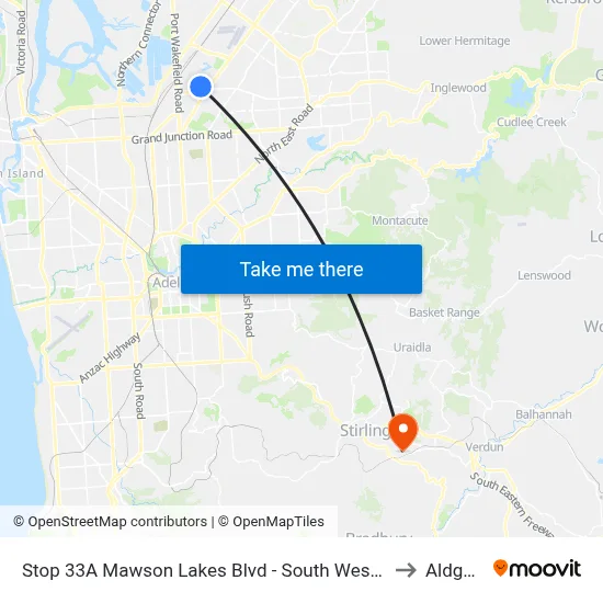 Stop 33A Mawson Lakes Blvd - South West side to Aldgate map