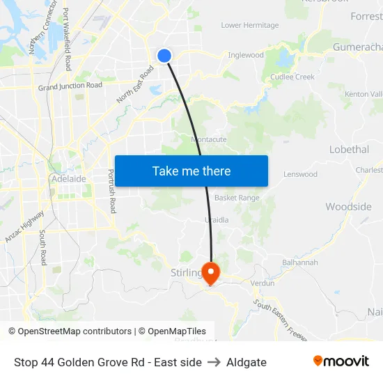 Stop 44 Golden Grove Rd - East side to Aldgate map