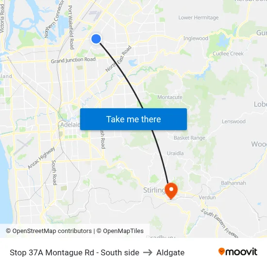 Stop 37A Montague Rd - South side to Aldgate map