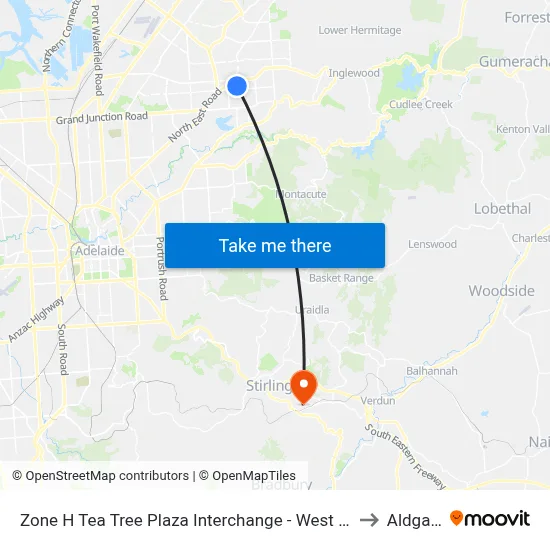 Zone H Tea Tree Plaza Interchange - West side to Aldgate map