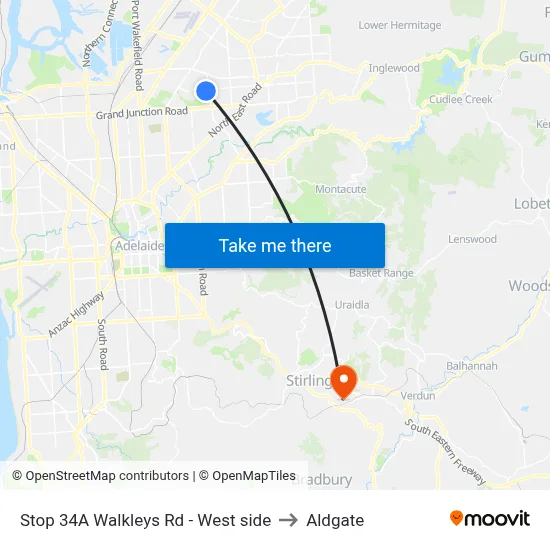 Stop 34A Walkleys Rd - West side to Aldgate map