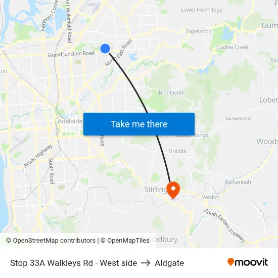 Stop 33A Walkleys Rd - West side to Aldgate map
