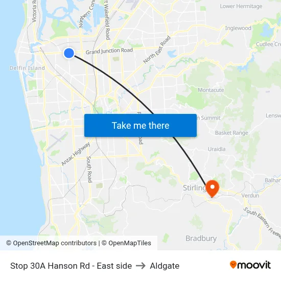 Stop 30A Hanson Rd - East side to Aldgate map