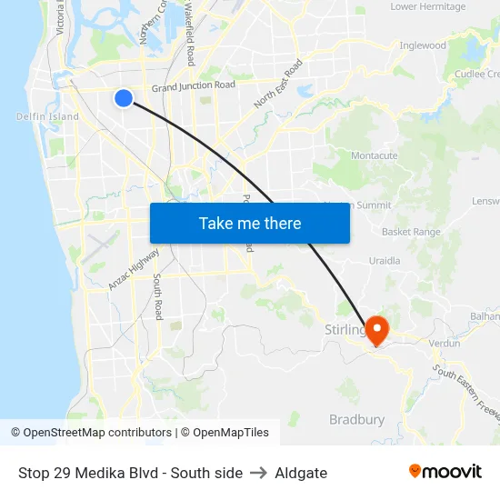 Stop 29 Medika Blvd - South side to Aldgate map