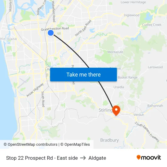 Stop 22 Prospect Rd - East side to Aldgate map