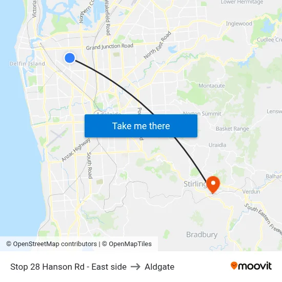Stop 28 Hanson Rd - East side to Aldgate map