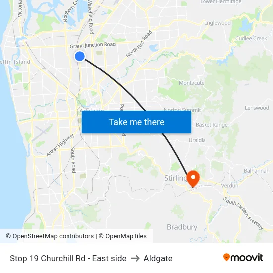 Stop 19 Churchill Rd - East side to Aldgate map