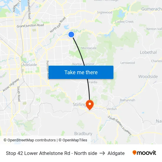 Stop 42 Lower Athelstone Rd - North side to Aldgate map