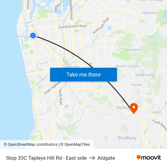Stop 33C Tapleys Hill Rd - East side to Aldgate map