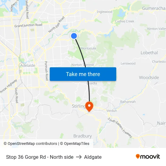 Stop 36 Gorge Rd - North side to Aldgate map