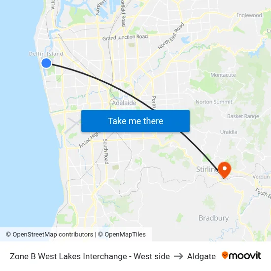 Zone B West Lakes Interchange - West side to Aldgate map