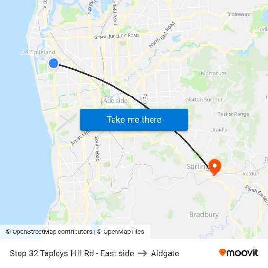 Stop 32 Tapleys Hill Rd - East side to Aldgate map