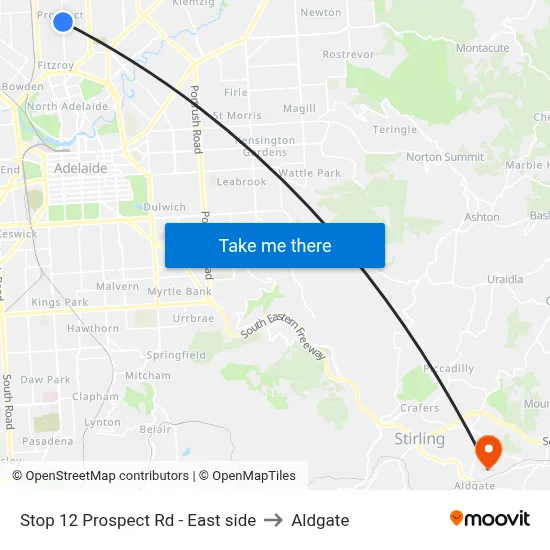 Stop 12 Prospect Rd - East side to Aldgate map