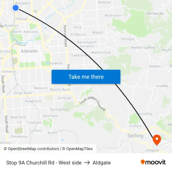 Stop 9A Churchill Rd - West side to Aldgate map