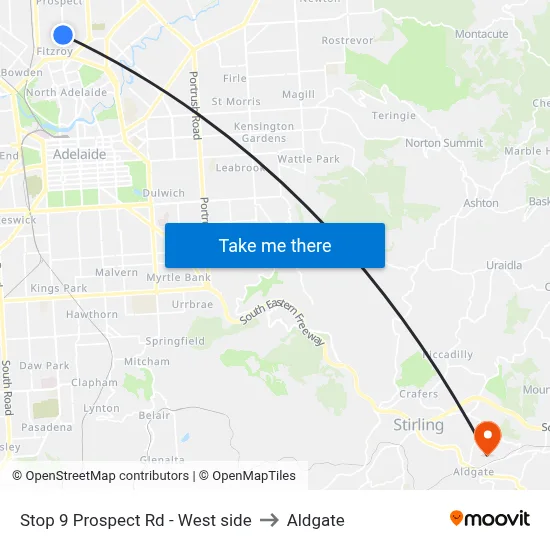 Stop 9 Prospect Rd - West side to Aldgate map